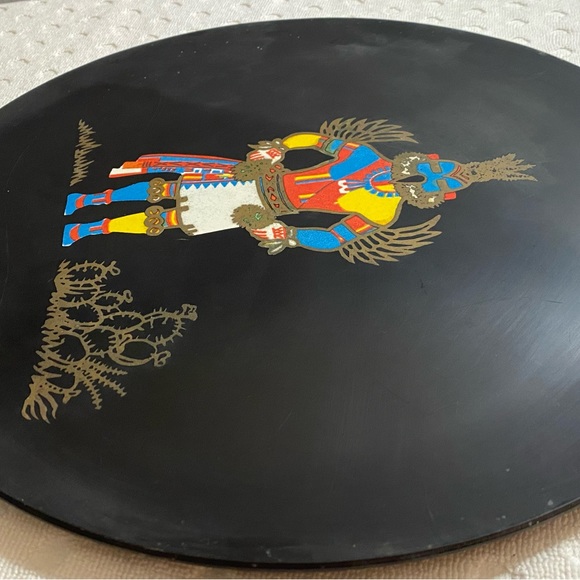 VTG 1960’s Courac Of Monterey Hopi Hummingbird Kachina Doll Brass Inlay Plate - Picture 4 of 15